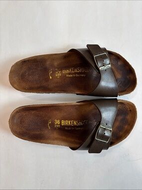 Birkenstock Madrid Brown Leather Single Strap Sandals EU 36 Women’s Slide